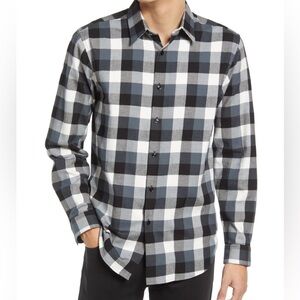 New Theory Irving Slim Fit Overdyed Plaid Button-Up Shirt Size XXLarge